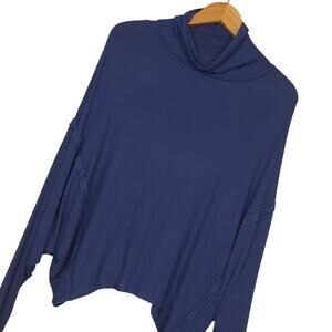 We The Free Women's Alameda Top Sz XS Oversized Roll Neck Pullover Shirt Blue